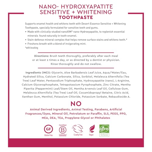 Desert Essence Nano-Hydroxyapatite Sensitive Whitening Toothpaste, 4 oz