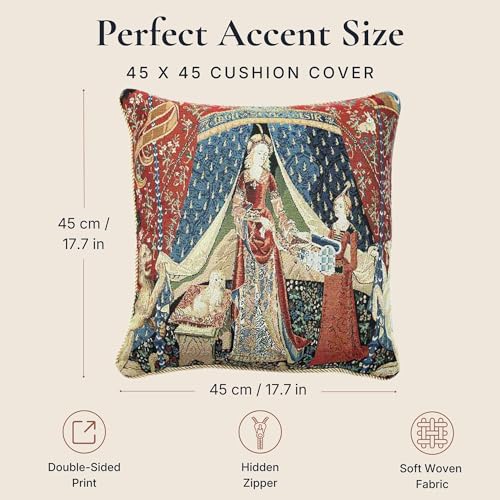 Signare 18x18 Inch Lady Unicorn Tapestry Cushion Cover