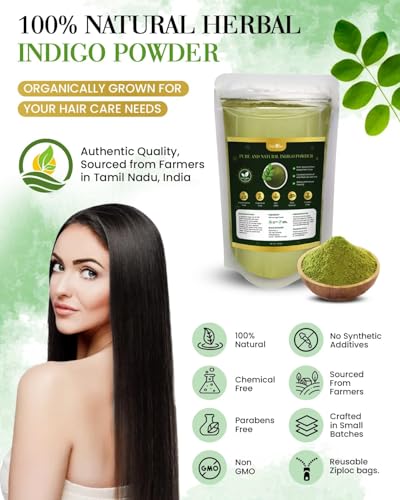 Organic Indigo Powder for Hair Black - Natural Hair Color & Nourishment - 200g