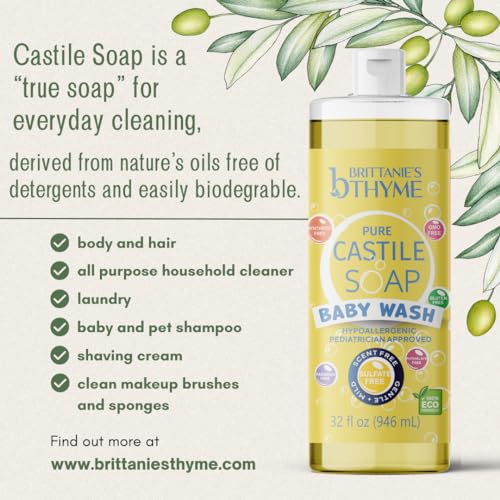 Brittanie’s Pure Castile Liquid Baby Soap 32 oz Pack of 2 - Gentle, Natural, Vegan