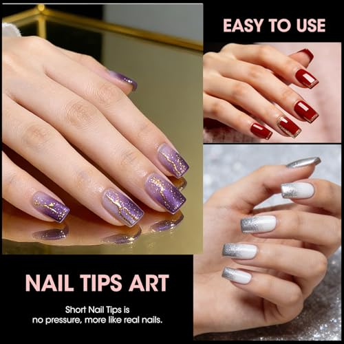 Buqikma Short French Square Nail Tips 1000PCS Clear & Natural - Set of 10 Sizes