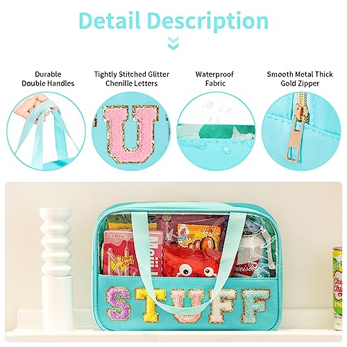 Eurovicky Clear Makeup Bag with Chenille Letter Patches - Waterproof Travel Toiletry Organizer