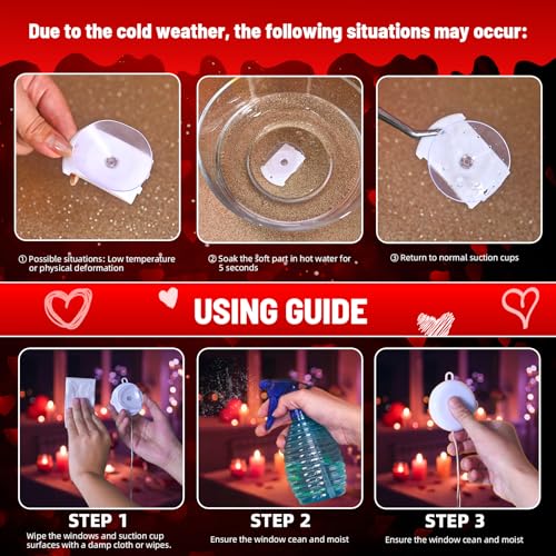 Battery Powered Heart Shaped Window Lights - 3 Pack Valentine's Day Decor