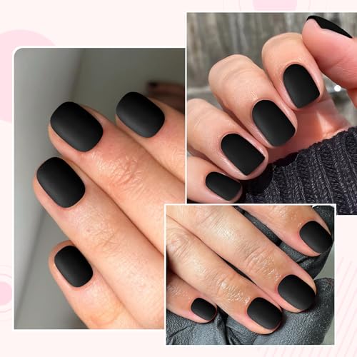 Lifextol 120PC Matte Black Square Press On Nails Short Fake Nails with Glue & Tools - Elegant Manicure Set