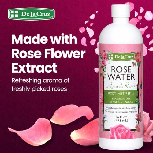 De La Cruz Rose Water Body & Hair Mist - 16 Fl Oz Refill