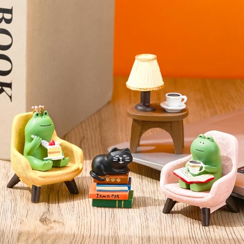 Miniature Frog Figurine Set - 6 Pcs Desk Decor for Frog Lovers
