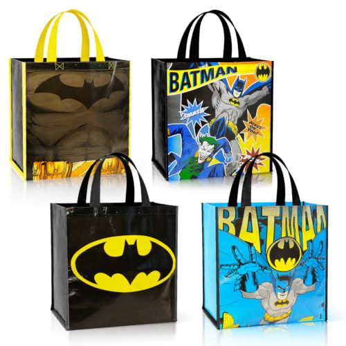 Batman Tote Bags Set - 2 Large Reusable Grocery Bags with Stickers