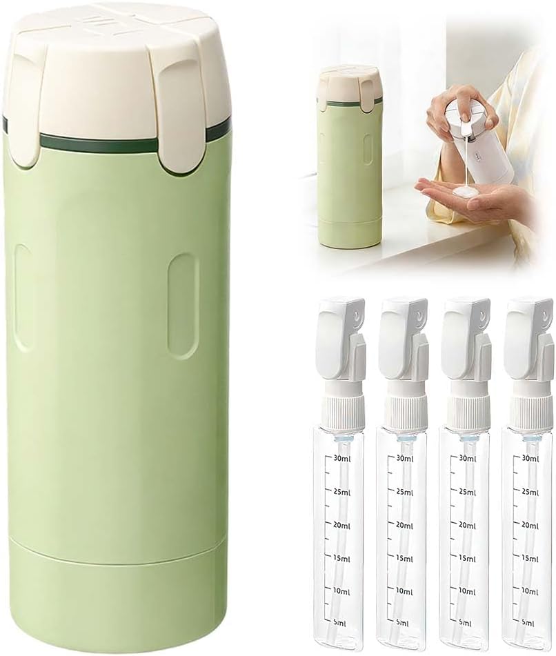 Travel Size Toiletry Dispenser Set - 4 Leak Proof Bottles for Shampoo, Lotion & Conditioner | Green 60ML