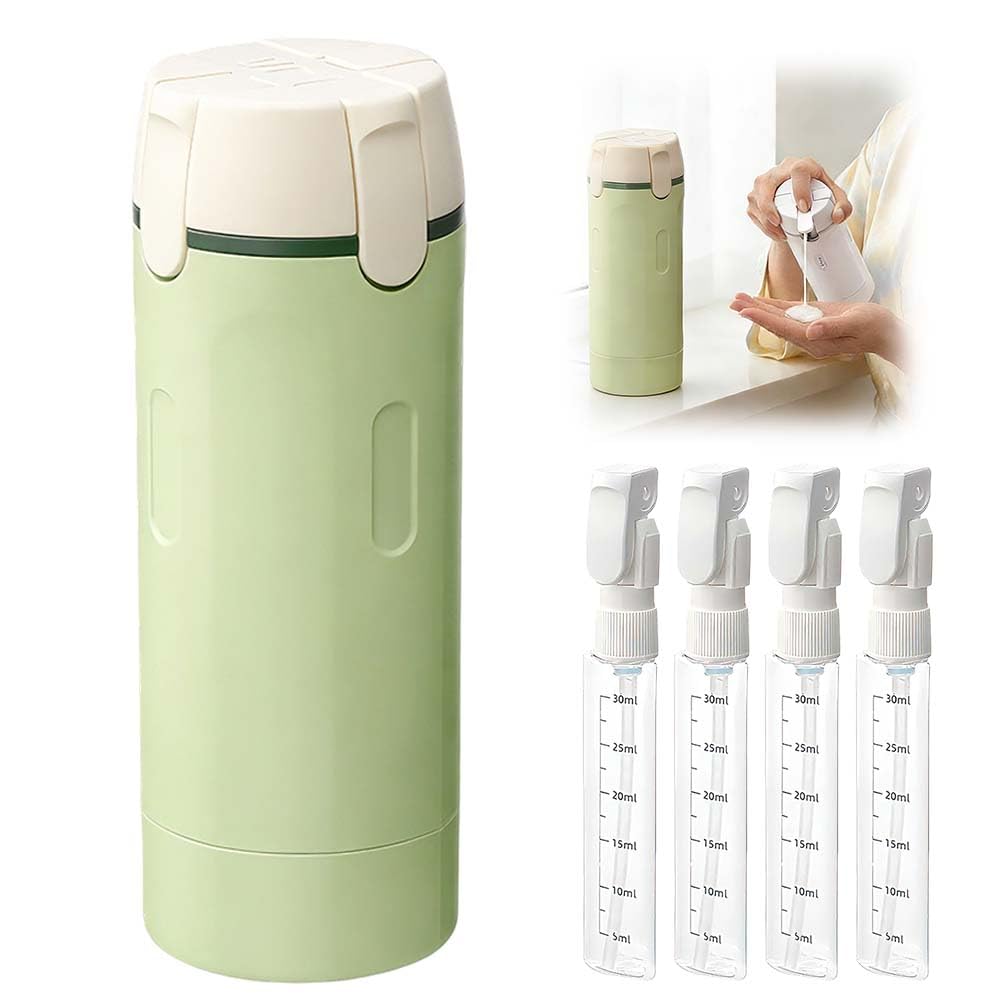 UIUSEA 4 in 1 travel Dispenser Bottle for Toiletries, 4 Pack 30ML/60ML Portable Travel Size Toiletries with Scale and Label, Portable Containers for Shampoo Lotion Conditioner Cream (GREEN, 30ML)
