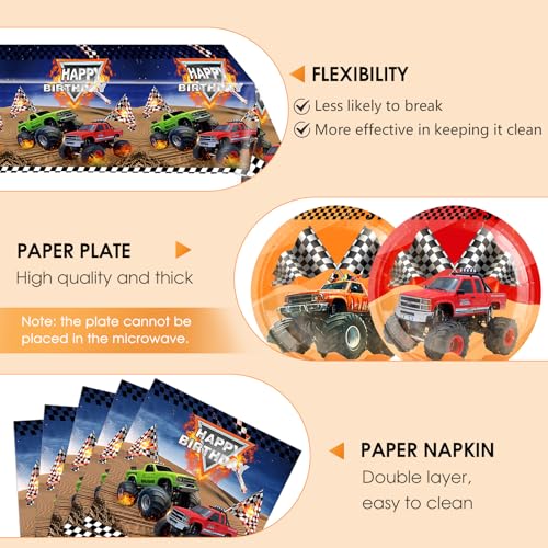 Monster Truck Birthday Party Tableware Set - 41 Pcs for Kids