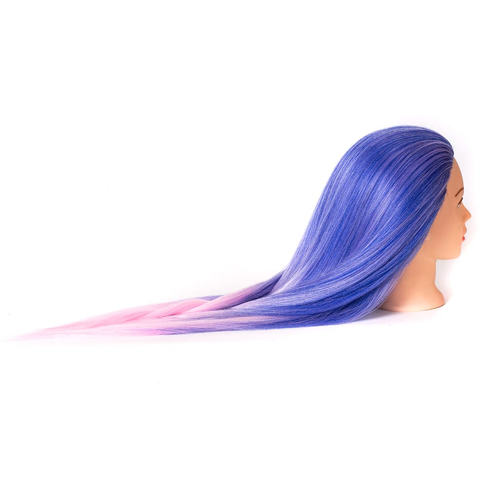 Mannequin Head with Hair - 26" Styling Manikin for Cosmetology | Multicolored Synthetic Fiber Hair, Table Clamp Stand Included