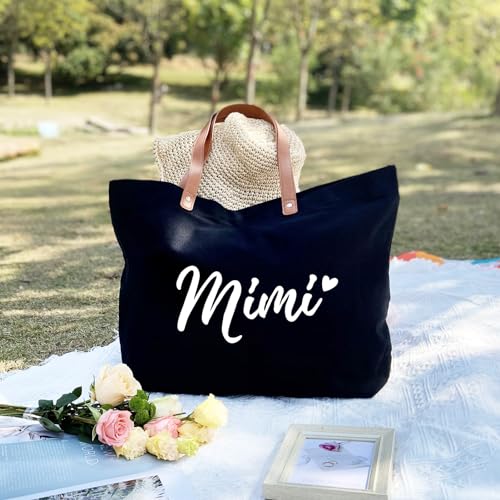 Lamyba Mother's Day Tote Bag with Makeup Bag - Gigi Nana Mimi Grandma Gift - Black - Mimi-Black