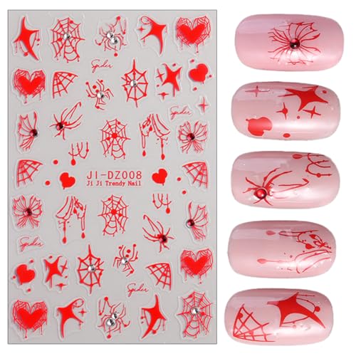 BYJKYEN Halloween Spider Web & Rhinestone Nail Stickers Pumpkin-11 6 Sheets