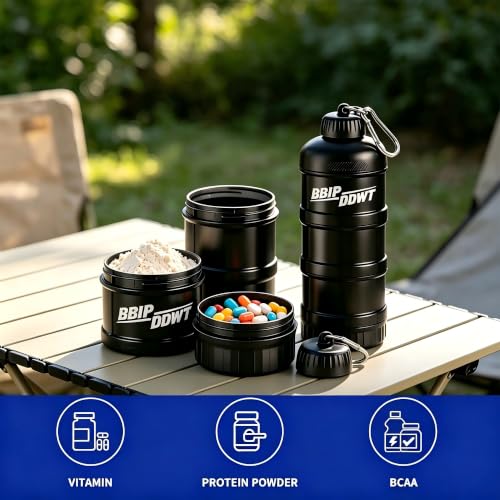 Portable 3-Layer Protein Powder Container - Leakproof & Stackable