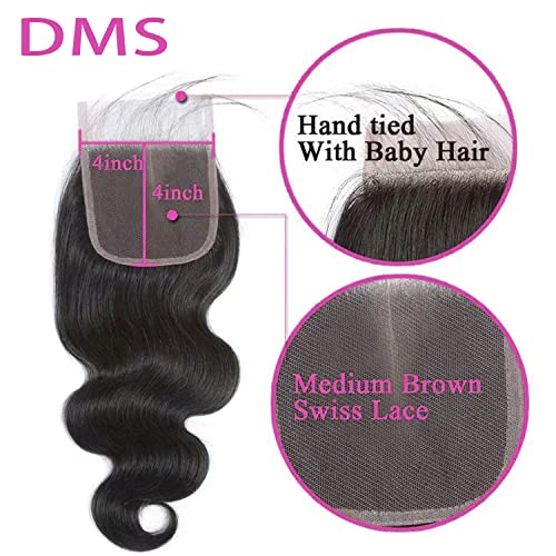 DMS 16 Inch Body Wave Human Hair Lace Closure 4x4 Swiss Lace Brazilian Virgin Hair