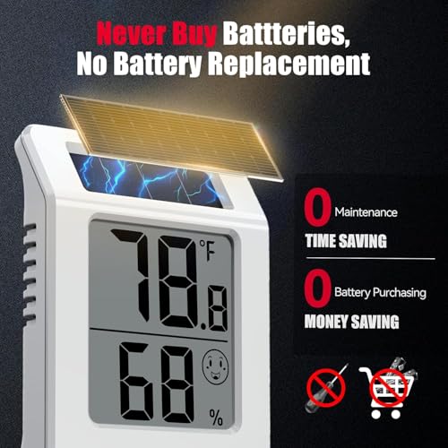 Solar-Powered Digital Thermometer & Hygrometer - 2 Pack for Home & Baby Rooms
