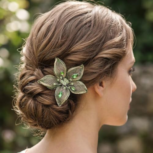 Green Crystal Flower Wedding Hair Comb - Elegant Bridal Hair Accessory
