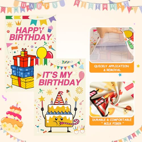 Happy Birthday Chair Covers Set of 2 for Classroom - 16.5x22.4 Inch