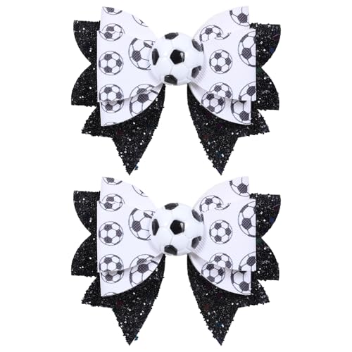 Soccer Cheer Bow Hair Clip for Women Girls Mom - Glitter Black & White Sporty Hair Accessory - Variation of Soccer Bow