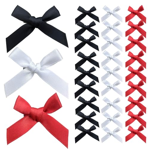 30 Pcs Mini Bowknot Hair Clips Set - Black, White, Red