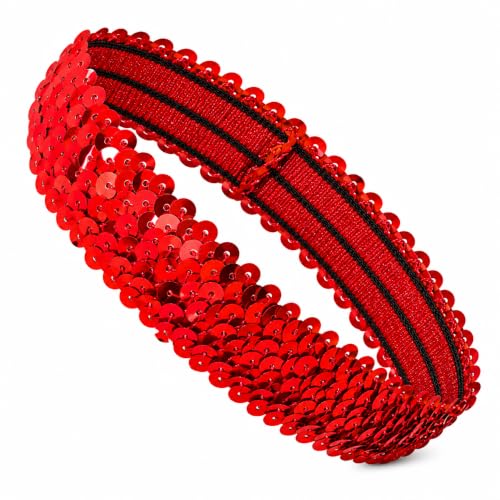 Red Glitter Sequin Headbands for Women - 12-Pack Elastic Bands