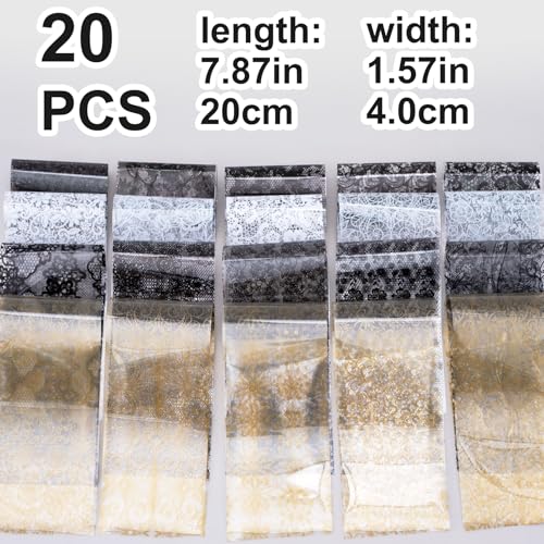 SmallCat Nail Transfer Foil - 20 Sheets Black, White, Gold, 7.87"x1.57"