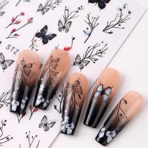 GCSQW Ghost Mushroom 6 Sheets Halloween Nail Stickers – 3D Skull, Butterfly & Rose Nail Decals