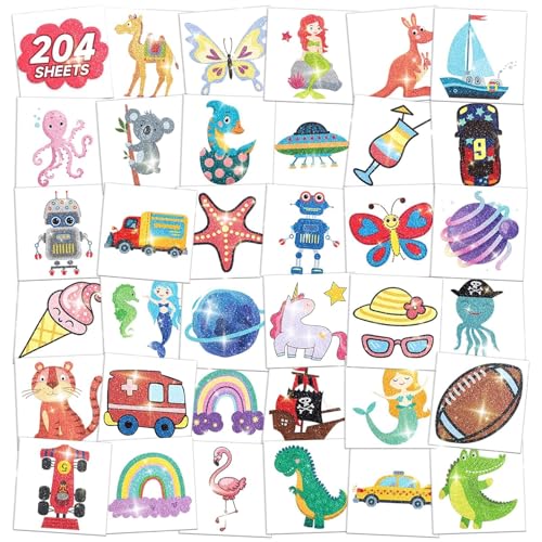 EMOME Glitter Tattoos for Kids - 204 Sheets, Waterproof & Safe Party Favors