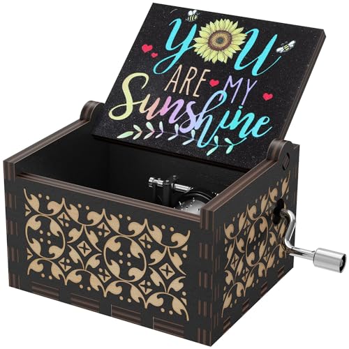 Huntmic You Are My Sunshine Hand Crank Music Box - Vintage Wooden Gift