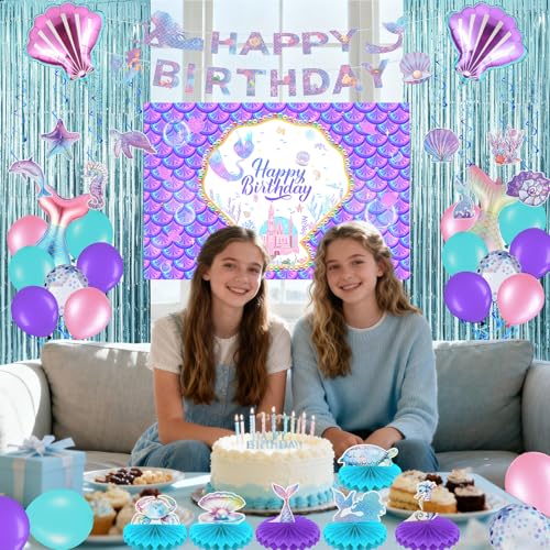Mermaid Birthday Decorations Kit - Banner, Balloons & Centerpieces