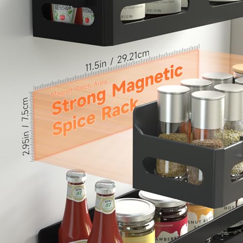 Magnetic Spice Rack Set with Hooks - 2-Pack Kitchen Organizer