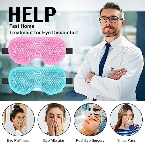 BeeVines Pink & Blue Gel Eye Mask 2 Pack - Cooling & Hot Therapy for Puffy Eyes, Dark Circles, Sinuses Relief