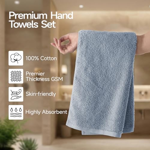 REDKISS 2-Pack Luxury Hand Towels - 16x32 Inch Cotton, Quick-Dry