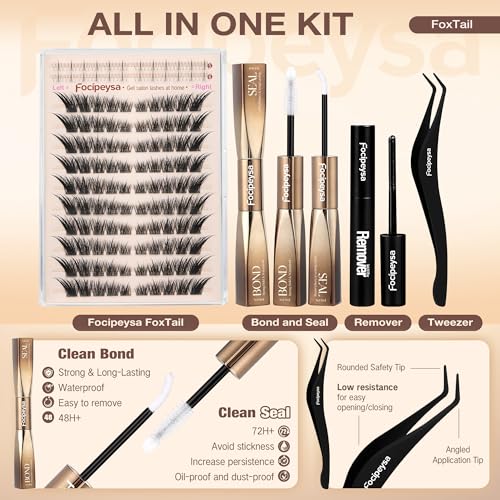 Focipeysa Fox Eye Lash Clusters Kit C-Fox with Bond & Seal Remover