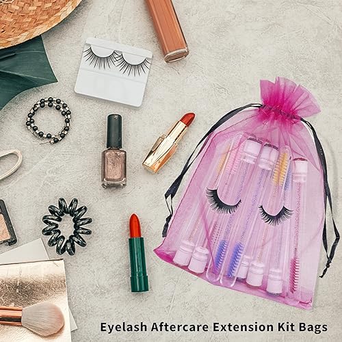 100 Pack Eyelash Aftercare Bags - 5x7 Inch Organza Drawstring Mesh Pouches