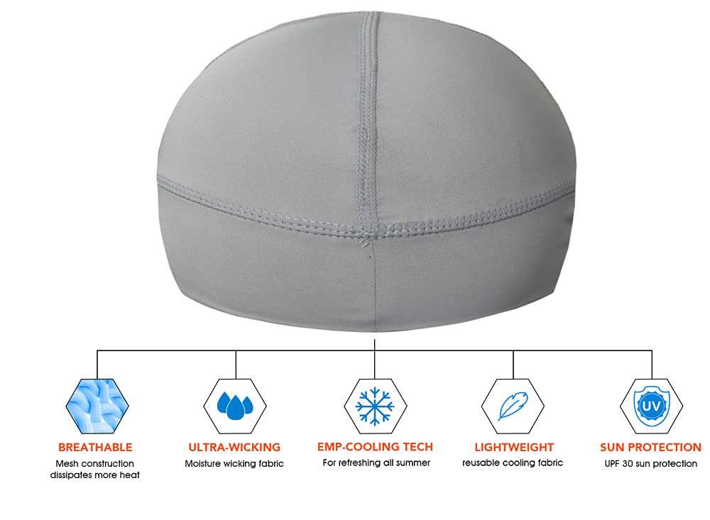 Low-Profile Cooling Helmet/Hard hat Liner, Stretch Working Cap, Summer Sweat Wicking Skull Cap, Running Beanie Sun Protection (Light Grey, 1)