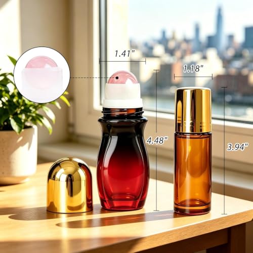 Rose Quartz & Amber Roller Bottle Set - 50ml Gradient & 30ml Amber