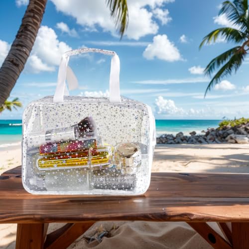 Transparent PVC Holographic Star Makeup Bag - Durable Travel Pouch
