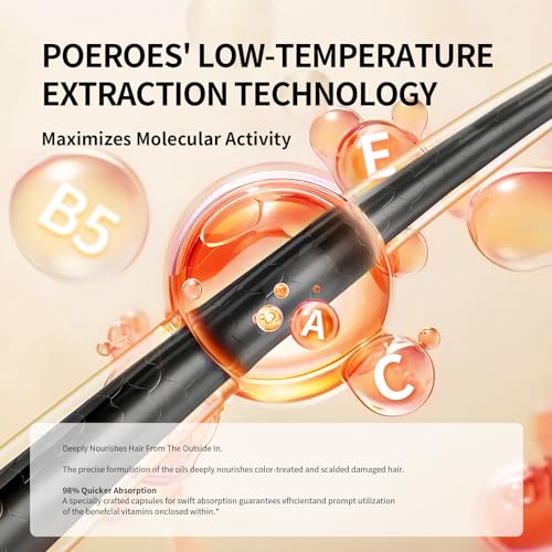 POEROES Hair Oil 50 Capsules - Hair Vitamins A C E Pro B5 - Hair Treatment Serum - Serum for Frizzy and Damaged Hair - Argan & Avocado Oil - Leave in Conditioner for Women & Men