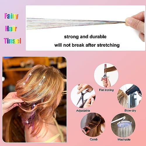 Hair Tinsel Kit - 6000 Strands in 14 Colors, 48 Inch Sparkling Extensions