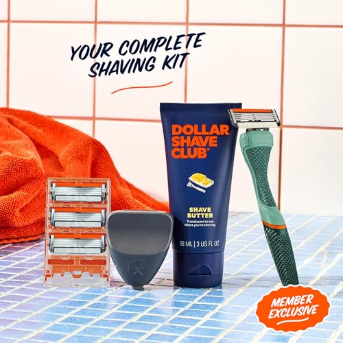 Dollar Shave Club Green Shave Set - 4 Blade Razor Kit with Handle & Shave Butter