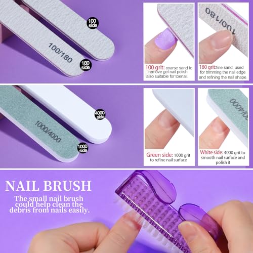 Fandamei Nail Soaking Bowl Purple - Gel Remover & Cuticle Kit with Files & Tools