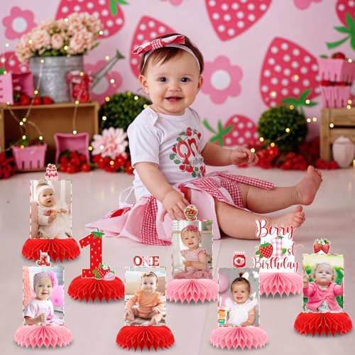Berry First Birthday Honeycomb Decorations - 8 Pcs Table Topper Set
