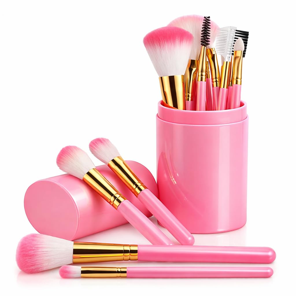 Professional Makeup Brush Set - 12 Pcs Soft Synthetic Bristles | Portable Travel Case for Artists