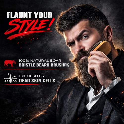Beard Brush, Beard Comb, Beard Oil, & Beard Balm Grooming Kit for Men's Care, Travel Facial Hair Set for Growth, Styling, Shine & Softness, Great Gifts for Him, Fathers Day, Dad Gifts