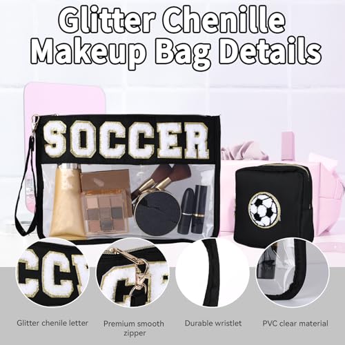 Soccer Makeup Bag Set - 2 Pcs Waterproof Cosmetic Travel Pouches for Women