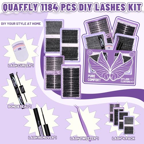 QUAFFLY DIY Lash Cluster Kit - 1184pcs Natural Soft Lashes 8-18mm D Curl, All-in-One Lash Extension Tools, Lashes Set-3