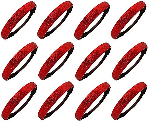 Kenz Laurenz Red Glitter Headbands - 12 Pack Sparkly Elastic Hair Bands