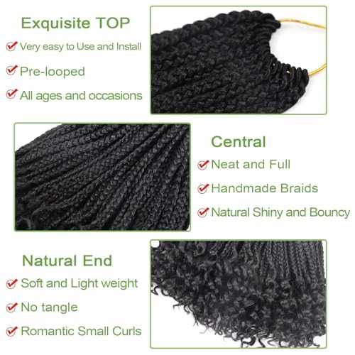 12 Inch Goddess Box Braids Crochet Hair - Natural Black, 8 Packs