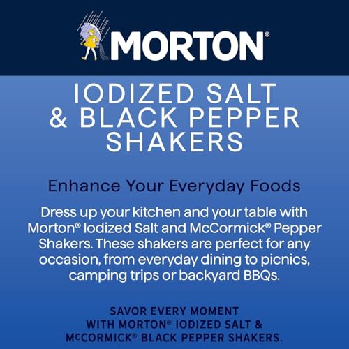 Morton Salt and Pepper Shaker Set - Iodized Salt (4 oz) & Pepper (1.25 oz)